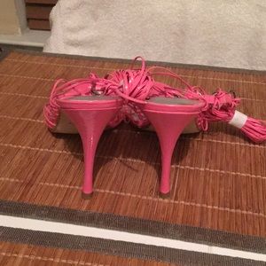 Shoes Pink heels paten leather Straps up leg